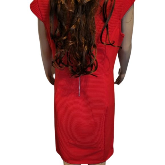 H&M Red Cap Sleeved Dress Knee Length Size 12 - Picture 4 of 7